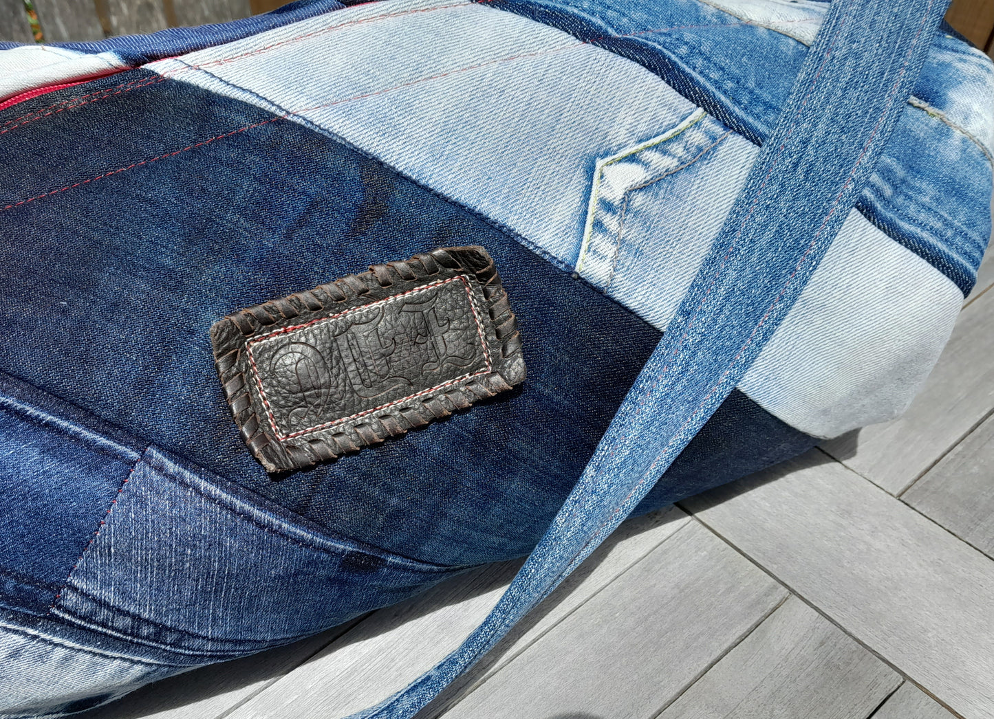 Upcycled Denim Duffel - Overnite or Gym Bag